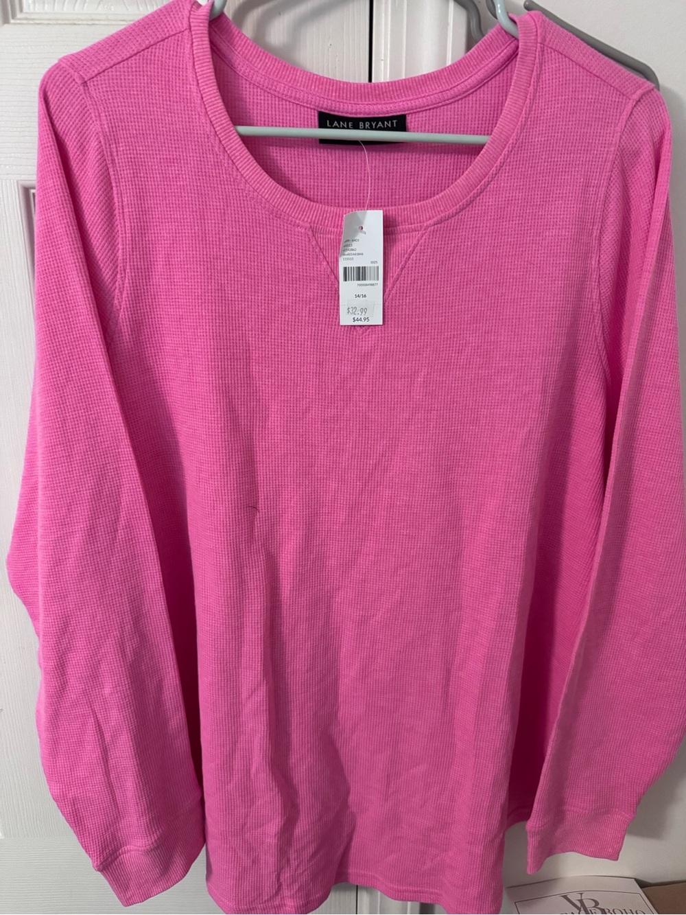 Lane Bryant Bright Pink Long Sleeve Waffle Knit Top